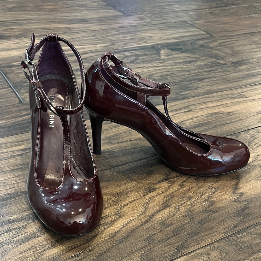 Gianni Bini Dark Burgundy Patent T-Strap Stiletto